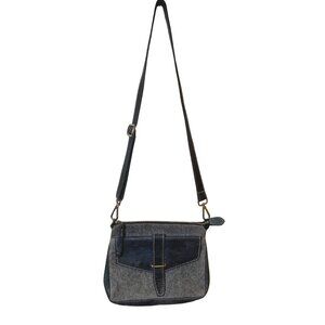 ROOTS CANADA LEATHER CROSSBODY 2‎ TONE GREY BAG